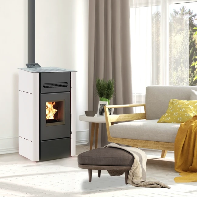 Poêle à granulés canalisable - BELLEZA STARK Blanc - 13.53 kW
