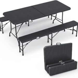 Ensemble Table Pliante et Bancs Pliables Camping 180cm HDPE Style Polyrotin
